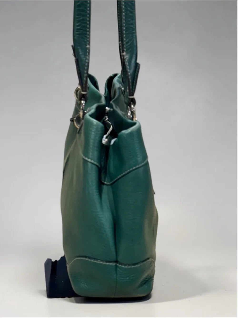 COACH Green Leather Satchel Carryall Pebbled Bag